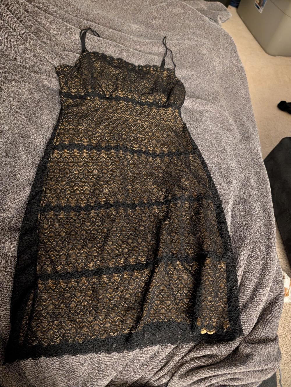 Cosabella Black Lace Mini Dress with Tan Lining
